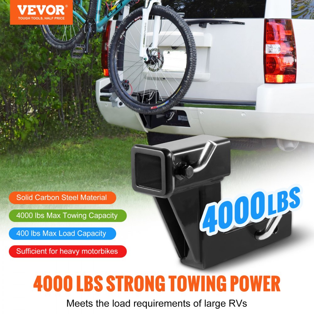 VEVOR Trailer Hitch Riser, for 2" Receiver with 6" Rise/Drop, Trailer Receiver Hitch Extender Extension Adapter, 7" and 9" Extension Length, 4000 lbs Max Towing Capacity, Hitch Pins Included, Black