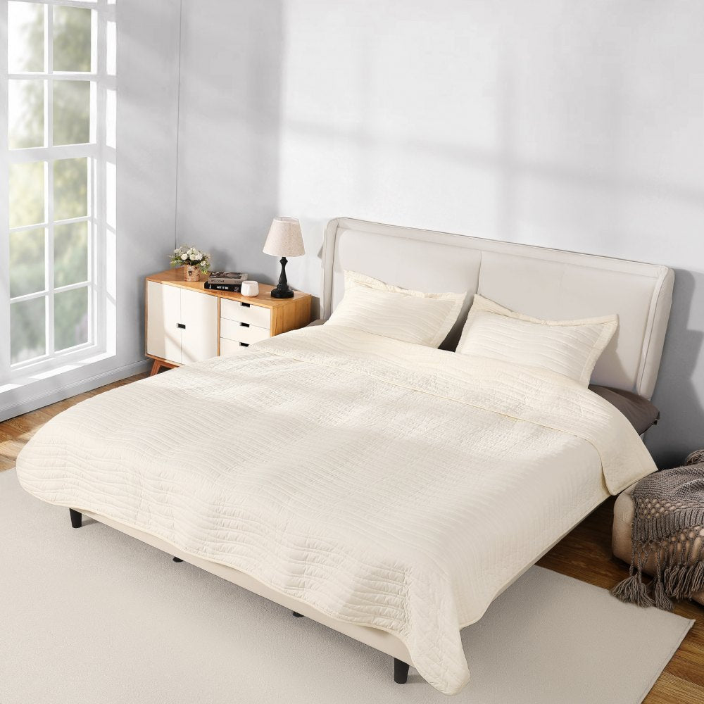 VEVOR King Quilt Set, 3-Piece Lightweight Comforter, Microfiber King Size Bedding Set, Beige Bedspreads with 1 Quilt and 2 Pillow Shams, Lightweight Bedspread Coverlet Bedding Set, for All Season