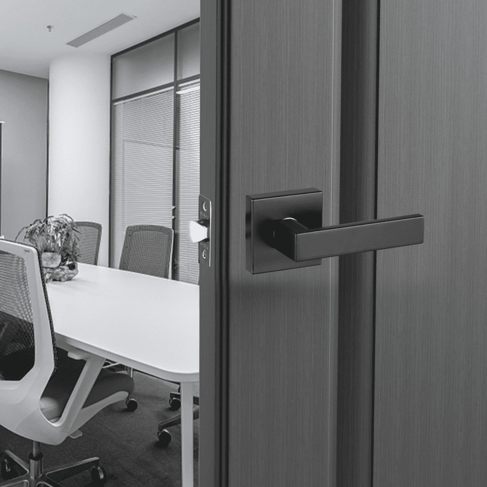 VEVOR Passage Door Handle, 6 Pack Matte Black Door Lever, Left or Right Handing Reversible Lever Non-Locking, 45° Rotation to Open, Universal Square Interior for Hallways, Closets, Meeting Spaces