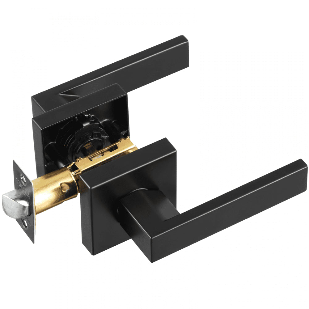 VEVOR Passage Door Handle, 6 Pack Matte Black Door Lever, Left or Right Handing Reversible Lever Non-Locking, 45° Rotation to Open, Universal Square Interior for Hallways, Closets, Meeting Spaces