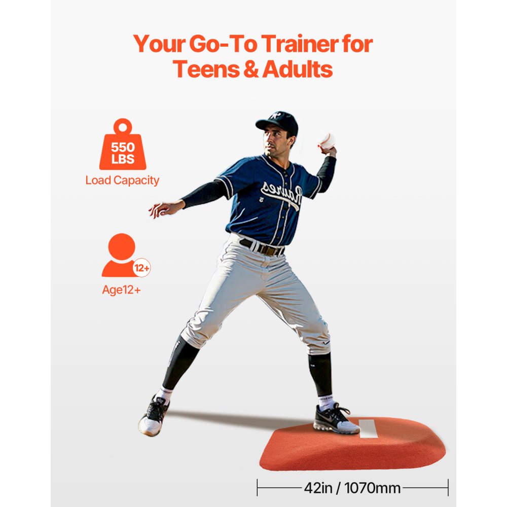 VEVOR Pitching Mound, Portable Baseball Game Mound, 42 in Indoor Outdoor Pitching Practice and Training Equipment, One-Piece Softball Pitching Aids with Antifade Turf and Pitching Rubber