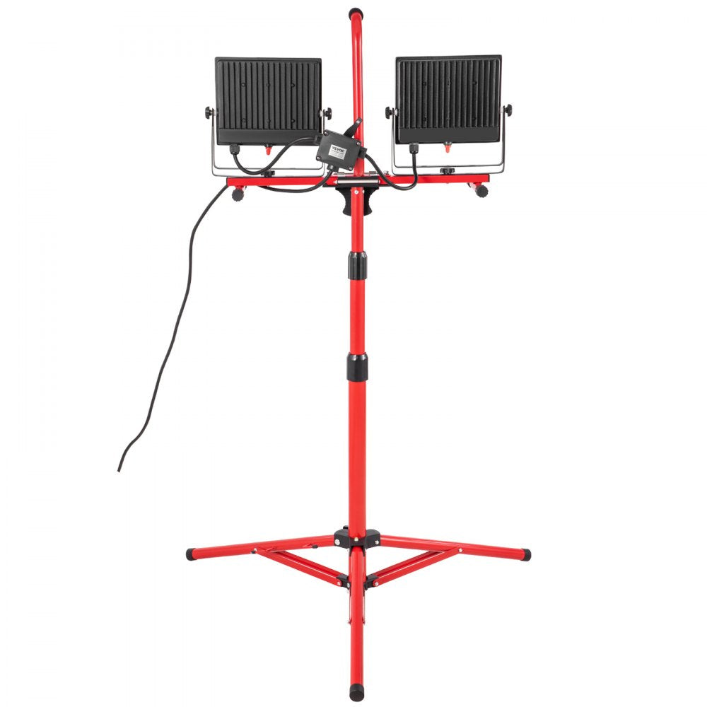 VEVOR LED Work Light with Stand, 2PCS 10000 Lumen Dual-head LED Work Light with 27.6\"-68.1\" Adjustable and Foldable Tripod Stand, IP65 Waterproofed LED Tripod Work Light, with 5000 K Color Temperatu