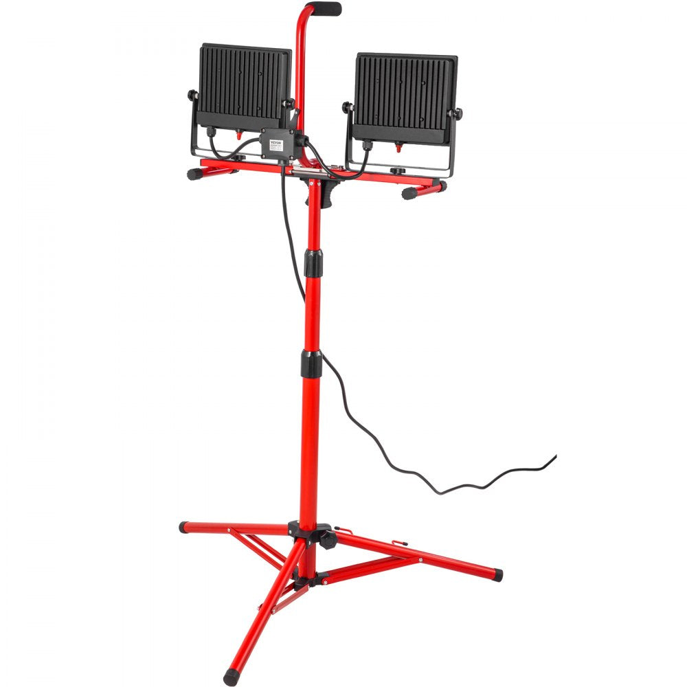 VEVOR LED Work Light with Stand, 10000 Lumen Dual-head LED Work Light with 27.6\"-68.1\" Adjustable and Foldable Tripod Stand, IP65 Waterproofed LED Tripod Work Light, with 5000 Kelvin Color Temperatu