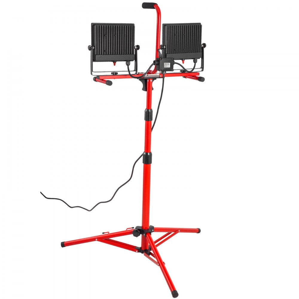 VEVOR LED Work Light with Stand, 20000 Lumen Dual-head LED Work Light with 27.6\"-68.1\" Adjustable and Foldable Tripod Stand, IP65 Waterproofed LED Tripod Work Light, with 5000 Kelvin Color Temperatu