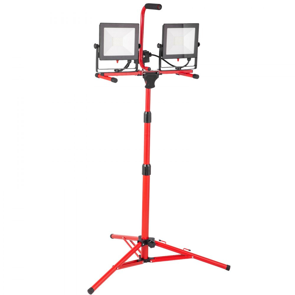 VEVOR LED Work Light with Stand, 20000 Lumen Dual-head LED Work Light with 27.6\"-68.1\" Adjustable and Foldable Tripod Stand, IP65 Waterproofed LED Tripod Work Light, with 5000 Kelvin Color Temperatu