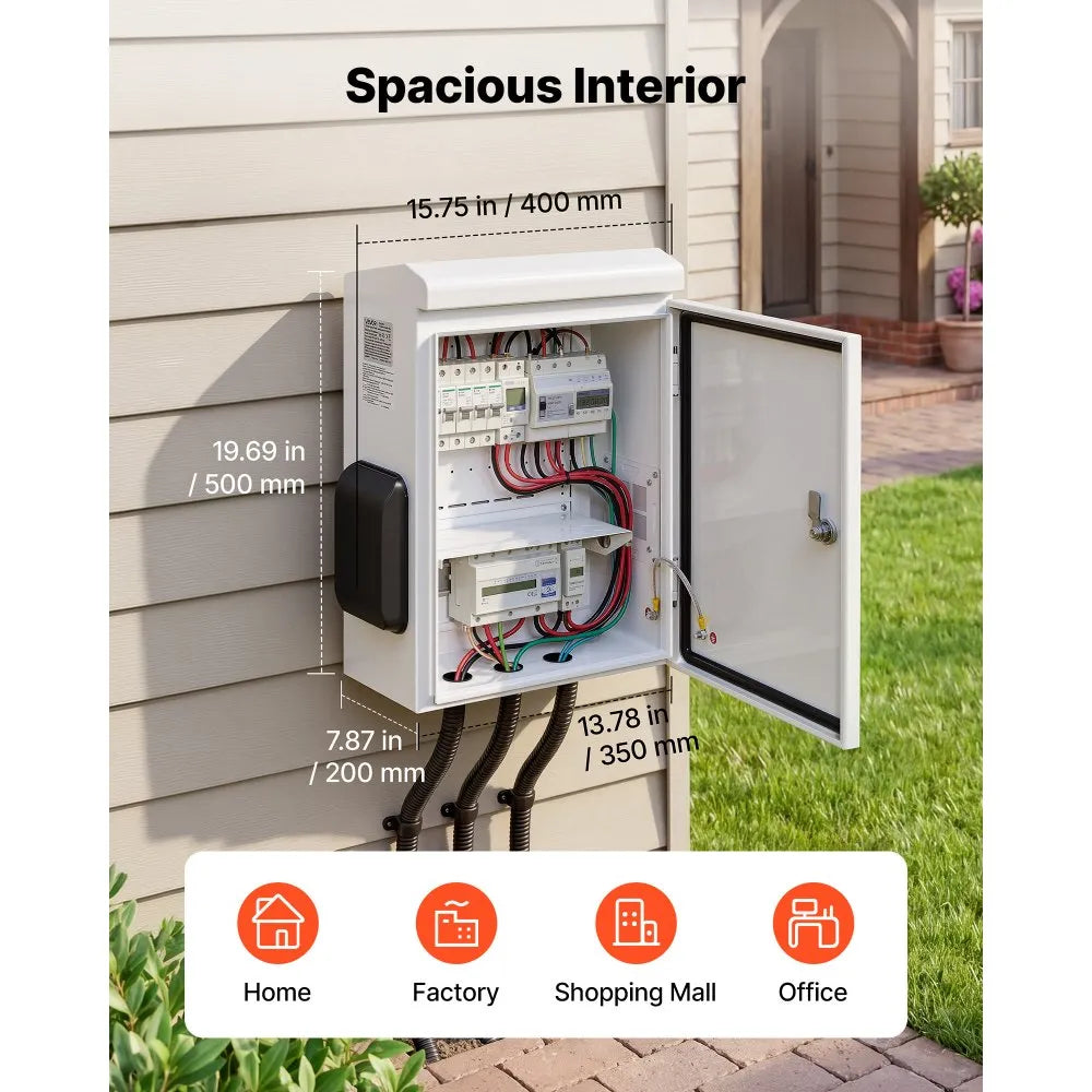VEVOR Outdoor Electrical Box, Cold-Rolled Steel, Electrical Junction Box with Thermostat and Fan, Rain Hood, Ventilated Design, IP65 Waterproof Hinged Enclosure, Wall/Pole Mounted, 20 x 16 x 8 in