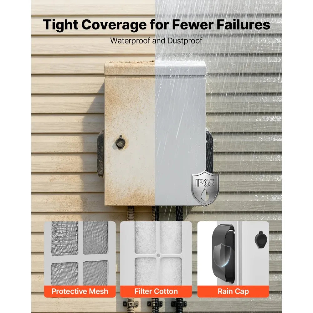 VEVOR Outdoor Electrical Box, Cold-Rolled Steel, Electrical Junction Box with Thermostat and Fan, Rain Hood, Ventilated Design, IP65 Waterproof Hinged Enclosure, Wall/Pole Mounted, 20 x 16 x 8 in