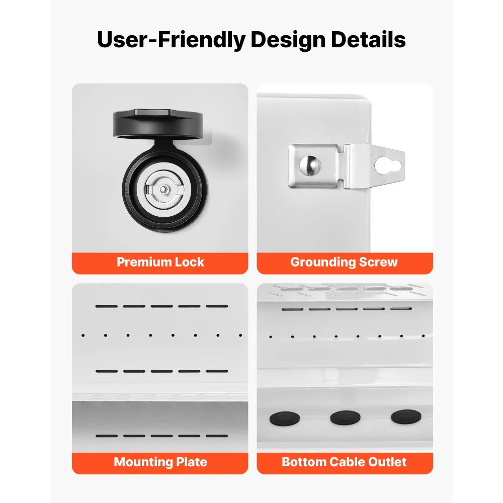 VEVOR Outdoor Electrical Box, Cold-Rolled Steel, Electrical Junction Box with Thermostat and Fan, Rain Hood, Ventilated Design, IP65 Waterproof Hinged Enclosure, Wall/Pole Mounted, 20 x 16 x 8 in