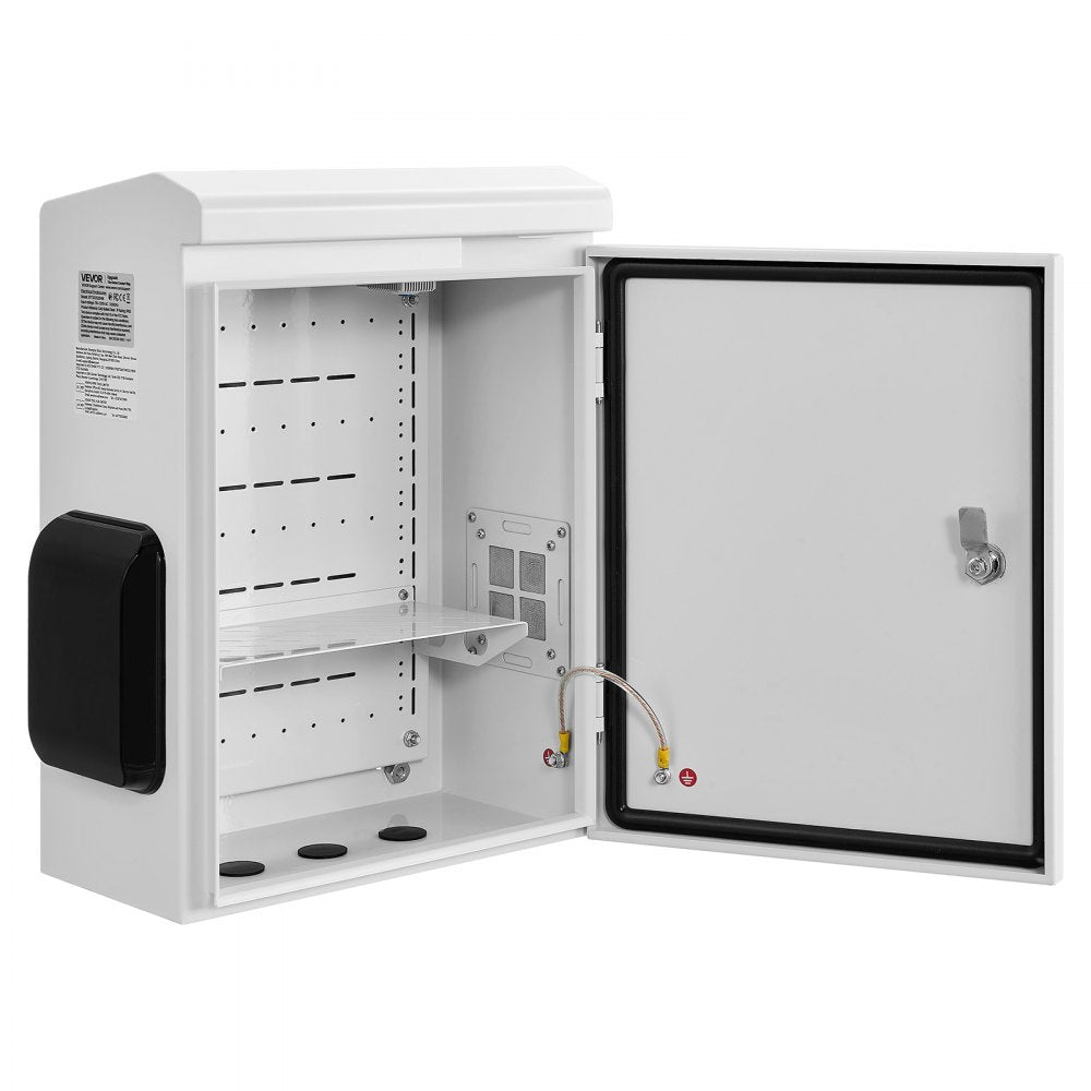 VEVOR Outdoor Electrical Box, Cold-Rolled Steel, Electrical Junction Box with Thermostat and Fan, Rain Hood, Ventilated Design, IP65 Waterproof Hinged Enclosure, Wall/Pole Mounted, 20 x 16 x 8 in