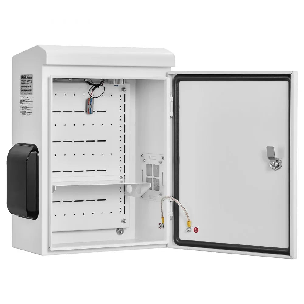 VEVOR Outdoor Electrical Box, Cold-Rolled Steel, Electrical Junction Box with Thermostat and Fan, Rain Hood, Ventilated Design, IP65 Waterproof Hinged Enclosure, Wall/Pole Mounted, 20 x 16 x 8 in