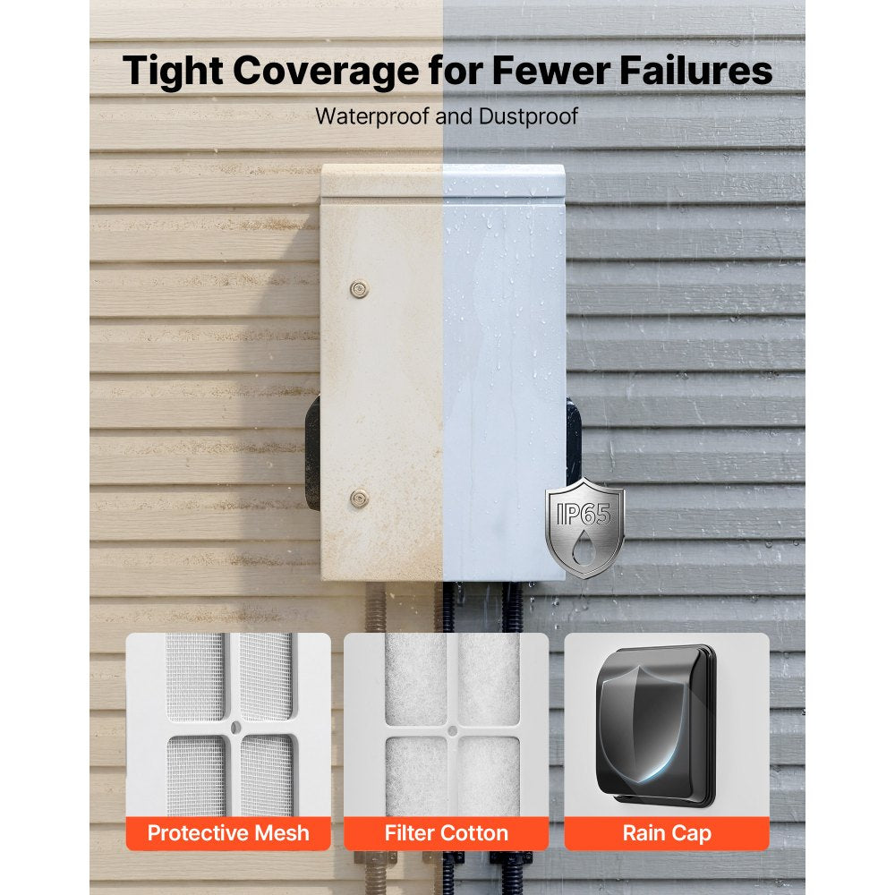 VEVOR Outdoor Electrical Box, Cold-Rolled Steel, Electrical Junction Box with Thermostat and Fan, Rain Hood, Ventilated Design, IP65 Waterproof Hinged Enclosure, Wall/Pole Mounted, 24 x 16 x 12 in
