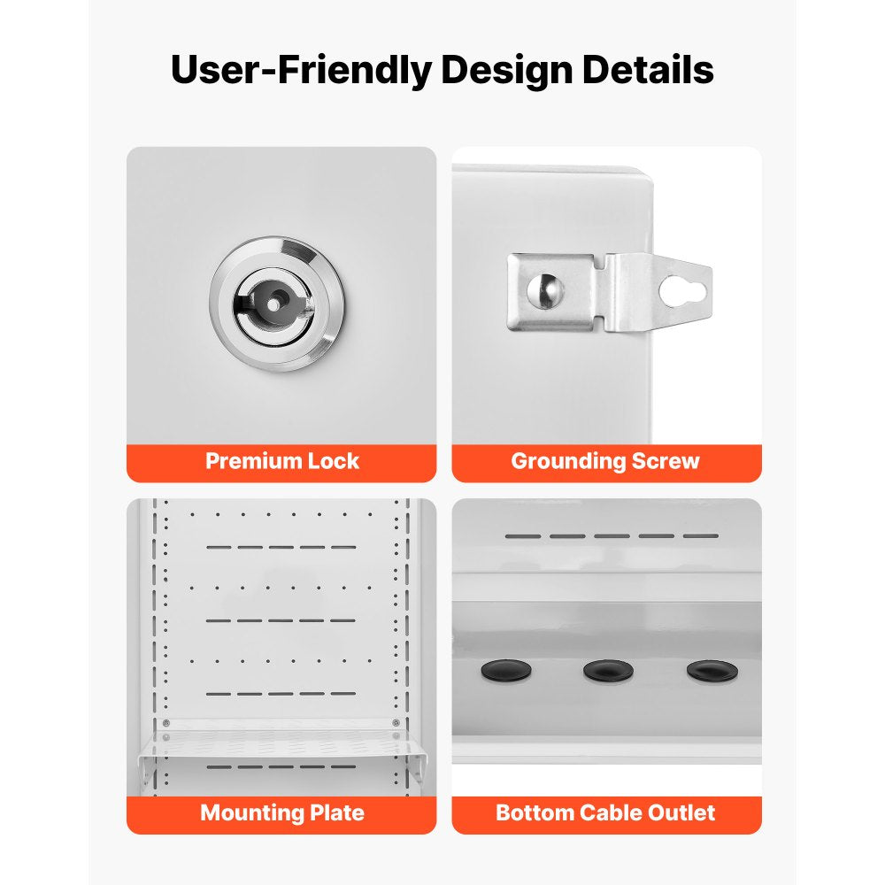 VEVOR Outdoor Electrical Box, Cold-Rolled Steel, Electrical Junction Box with Thermostat and Fan, Rain Hood, Ventilated Design, IP65 Waterproof Hinged Enclosure, Wall/Pole Mounted, 24 x 16 x 12 in