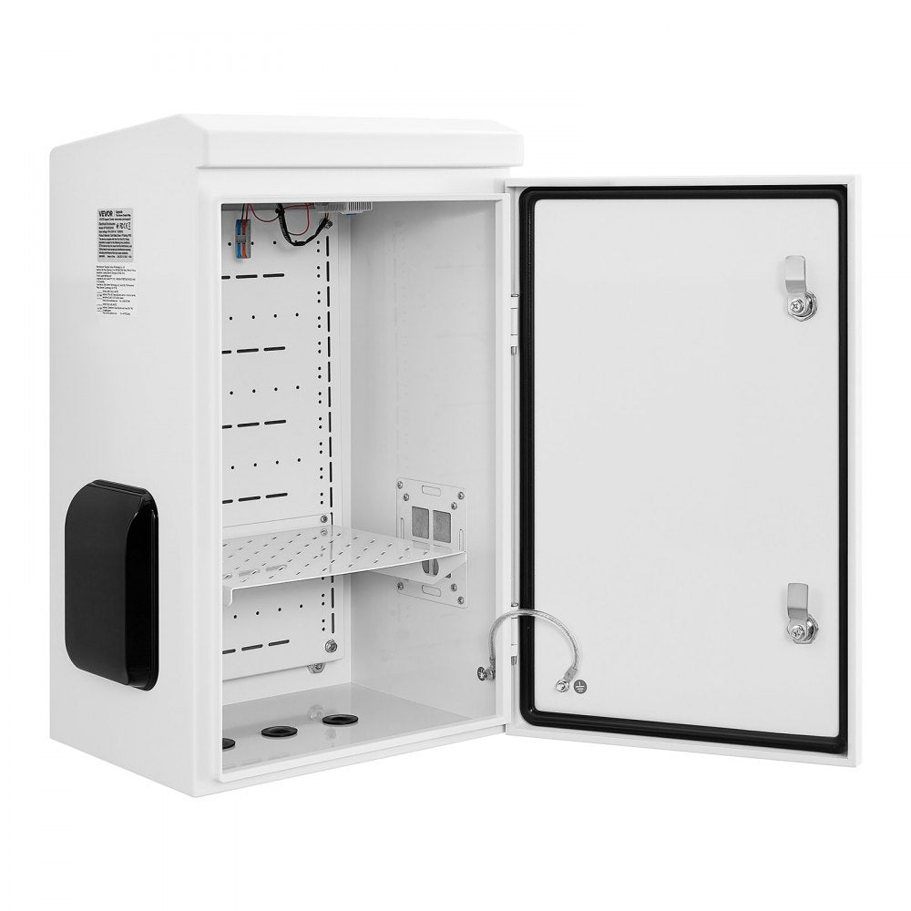 VEVOR Outdoor Electrical Box, Cold-Rolled Steel, Electrical Junction Box with Thermostat and Fan, Rain Hood, Ventilated Design, IP65 Waterproof Hinged Enclosure, Wall/Pole Mounted, 24 x 16 x 12 in