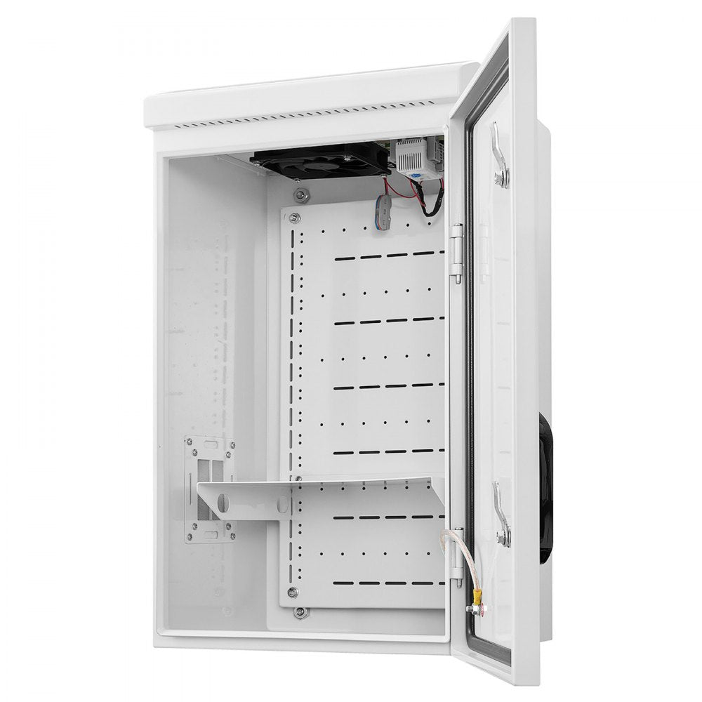 VEVOR Outdoor Electrical Box, Cold-Rolled Steel, Electrical Junction Box with Thermostat and Fan, Rain Hood, Ventilated Design, IP65 Waterproof Hinged Enclosure, Wall/Pole Mounted, 24 x 16 x 12 in