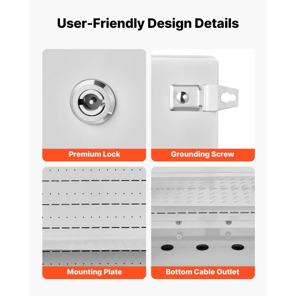 VEVOR Outdoor Electrical Box, Cold-Rolled Steel, Electrical Junction Box with Thermostat and Fan, Rain Hood, Ventilated Design, IP65 Waterproof Hinged Enclosure, Wall/Pole Mounted, 24 x 24 x 12 in