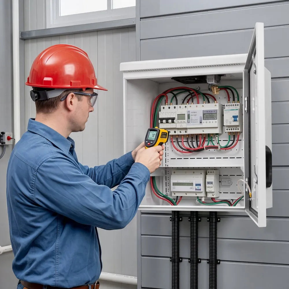 VEVOR Outdoor Electrical Box, Cold-Rolled Steel, Electrical Junction Box with Thermostat and Fan, Rain Hood, Ventilated Design, IP65 Waterproof Hinged Enclosure, Wall/Pole Mounted, 24 x 24 x 12 in