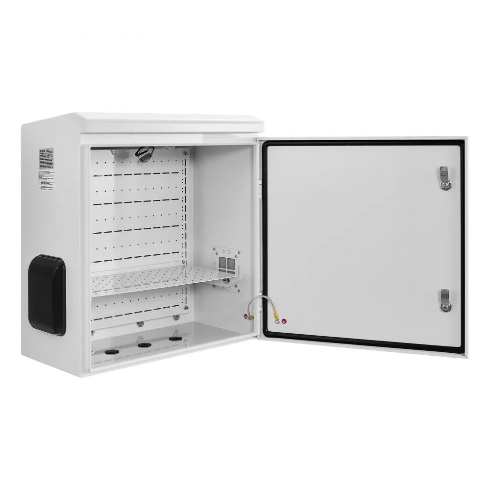VEVOR Outdoor Electrical Box, Cold-Rolled Steel, Electrical Junction Box with Thermostat and Fan, Rain Hood, Ventilated Design, IP65 Waterproof Hinged Enclosure, Wall/Pole Mounted, 24 x 24 x 12 in