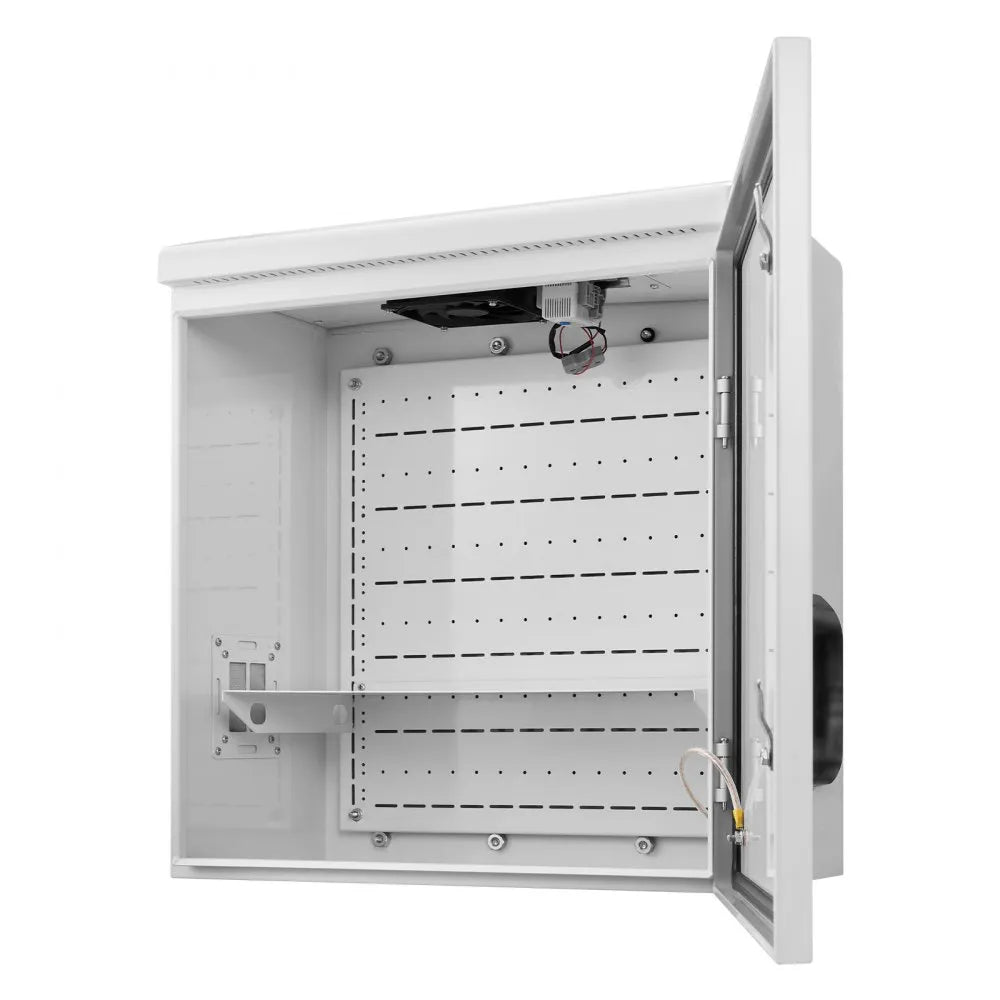 VEVOR Outdoor Electrical Box, Cold-Rolled Steel, Electrical Junction Box with Thermostat and Fan, Rain Hood, Ventilated Design, IP65 Waterproof Hinged Enclosure, Wall/Pole Mounted, 24 x 24 x 12 in