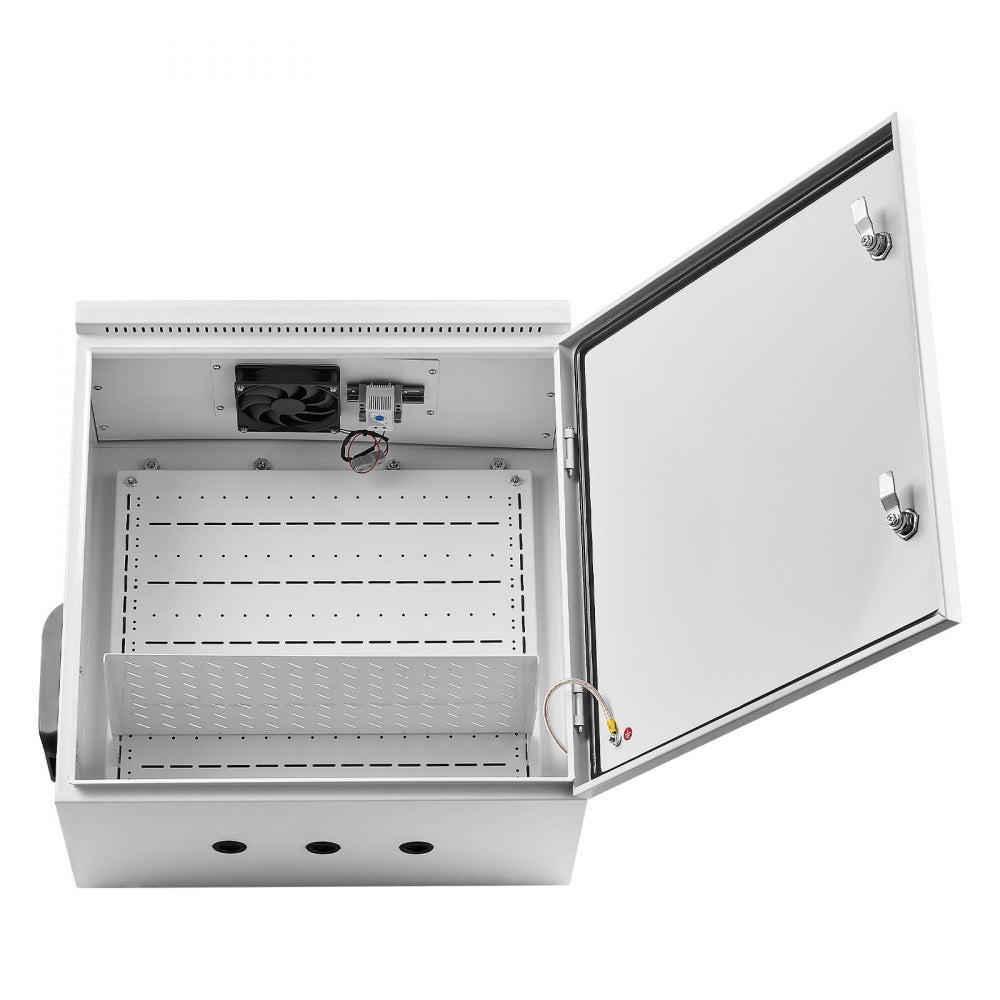VEVOR Outdoor Electrical Box, Cold-Rolled Steel, Electrical Junction Box with Thermostat and Fan, Rain Hood, Ventilated Design, IP65 Waterproof Hinged Enclosure, Wall/Pole Mounted, 24 x 24 x 12 in