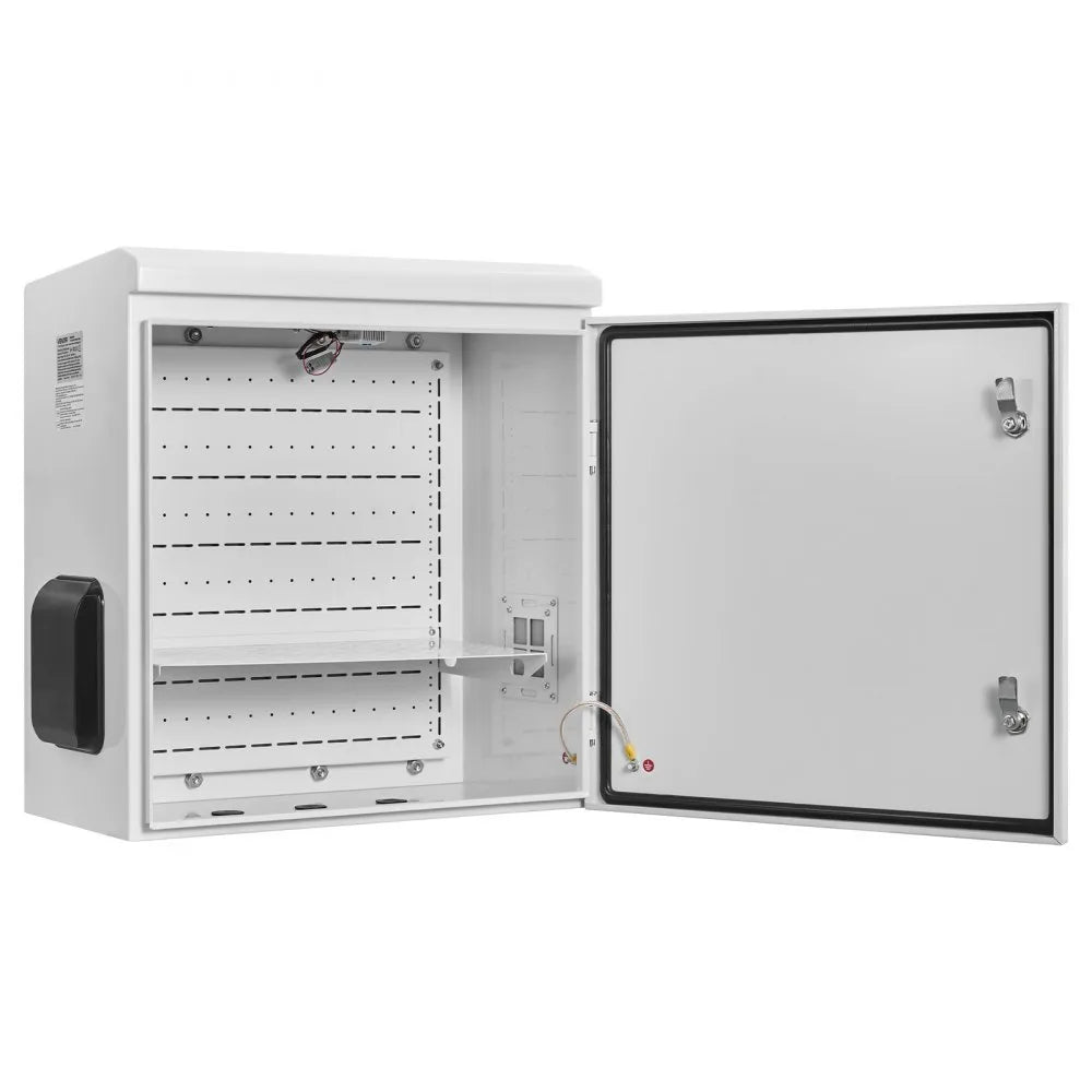 VEVOR Outdoor Electrical Box, Cold-Rolled Steel, Electrical Junction Box with Thermostat and Fan, Rain Hood, Ventilated Design, IP65 Waterproof Hinged Enclosure, Wall/Pole Mounted, 24 x 24 x 12 in