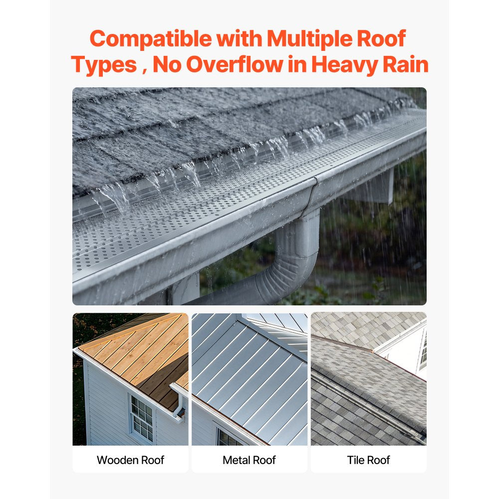 VEVOR Gutter Guard, 6 in Aluminum Gutter Cover Heavy-Duty, 52ft Length Protection Cover for Leaf & Debris, 0.02 in Thickness Mill Finish, Easy DIY Install, Fast Drainage, Screws Included, 13 PCS