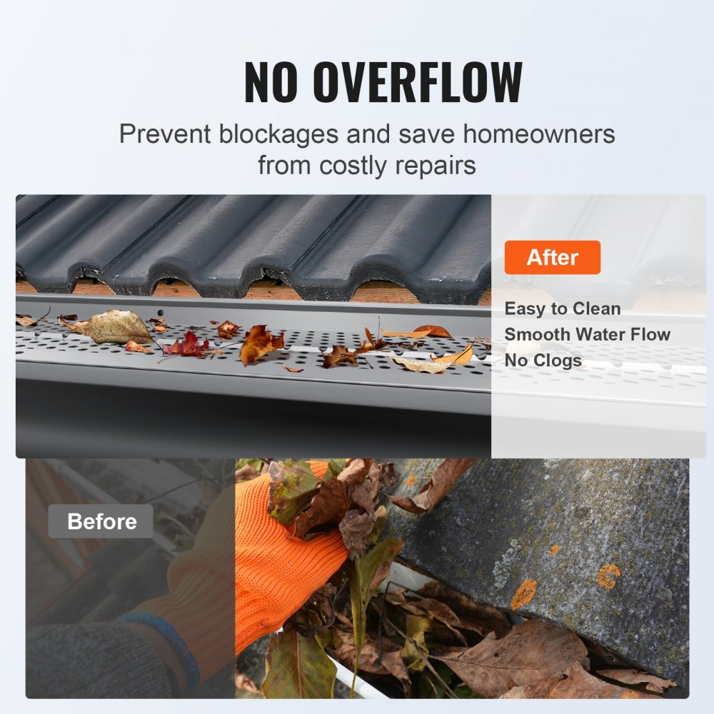 VEVOR Gutter Guard, 5 inch Width, Aluminum Leaf Filter DIY Gutter Cover, 26 PCS 104 ft Total Length, 0.157'' Hole Diameter & 0.02'' Thick Gutter Guards Fits Any Roof or Gutter Type
