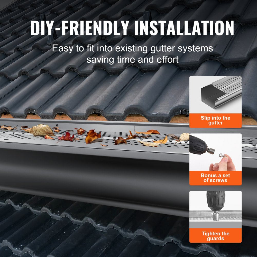 VEVOR Gutter Guard, 5 inch Width, Aluminum Leaf Filter DIY Gutter Cover, 52 PCS 208 ft Total Length, 0.157'' Hole Diameter & 0.02'' Thick Gutter Guards Fits Any Roof or Gutter Type
