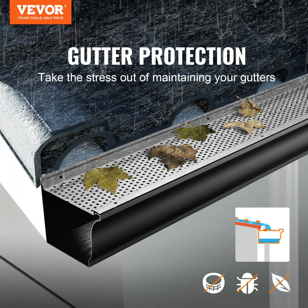 VEVOR Gutter Guard, 5 inch Width, Aluminum Leaf Filter DIY Gutter Cover, 13 PCS 52 ft Total Length, 0.157'' Hole Diameter & 0.02'' Thick Gutter Guards Fits Any Roof or Gutter Type