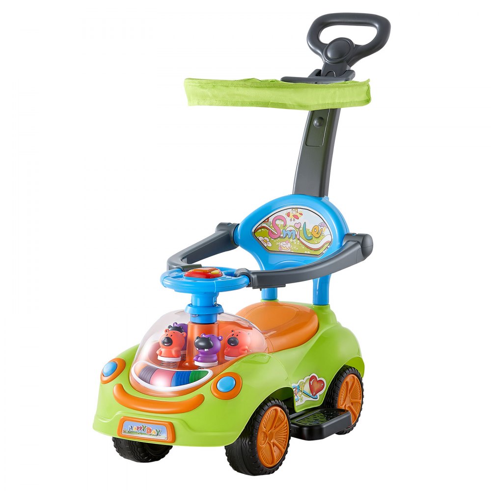 VEVOR Ride On Push Car for Toddler 19+ Months Sit-to-Stand Push Car Handle, for Boys Girls, Around Buggy with Guardrails, Detachable Canopy, Music & Light & Storage, Detachable Back,Indoor Outdoor