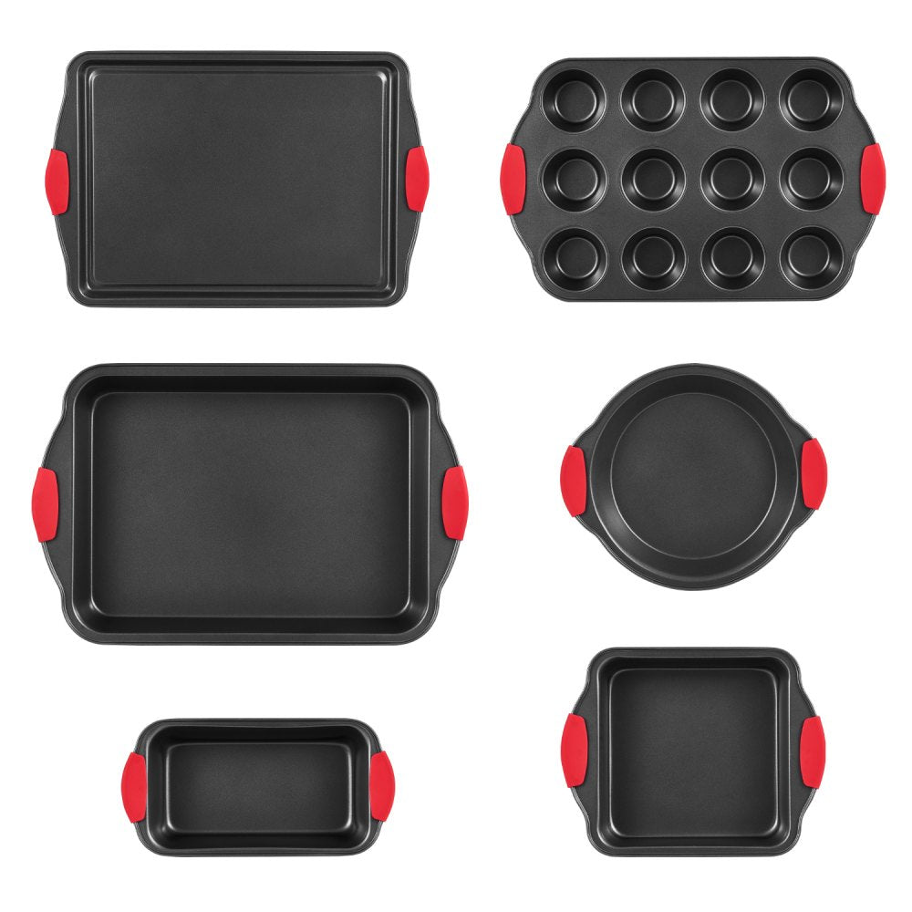 VEVOR Baking Pans Set, 6-Piece, Nonstick Carbon Steel Cookware Sheets & Trays, Stackable Kitchen Oven Bakeware Cooking Sets with Silicone Handles, Easy to Clean, for Baking Cookie Cake Muffin Bread