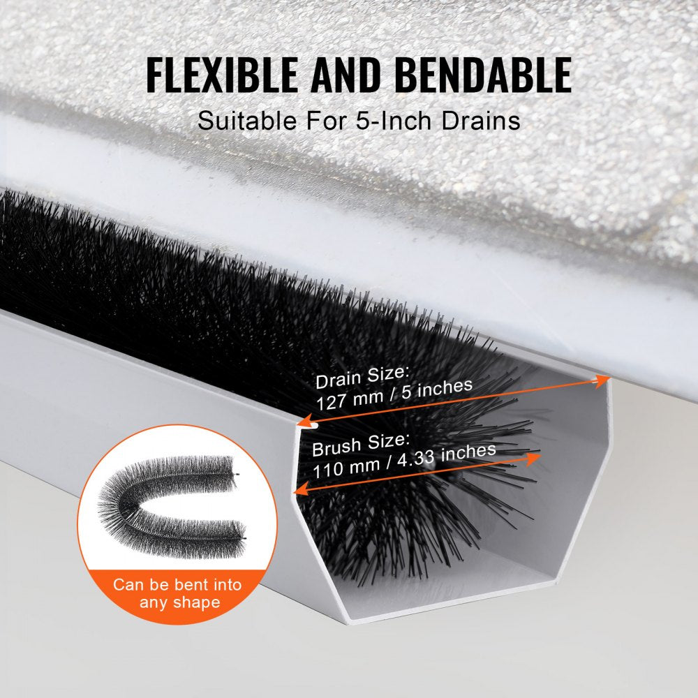 VEVOR Gutter Brush, 15 Feet Total Length 4.33 inch Diameter Gutter Cleaning Tools, Ground-Level Gutter Brush Leaf Guard for 5 Inch Gutters, Easily Clear roof Leaves and Debris, 5 Pack