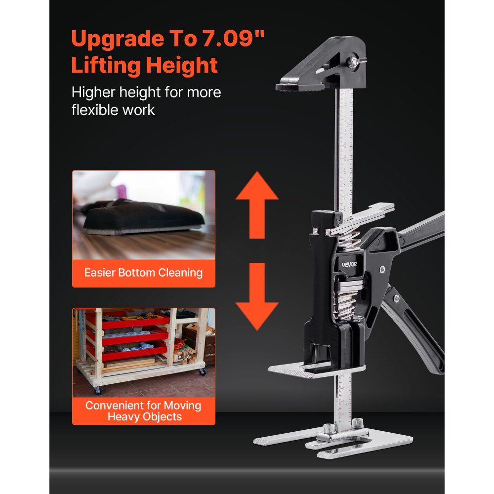 VEVOR Labor Saving Arm Jack, 2 PCS 330 lbs Bearing Capacity, Lifting up to 7.1", Metal Hand Lifting Jack Tool with Magnetic Level, Adjustable Height, for Door, Window, Furniture, Woodworking, Black