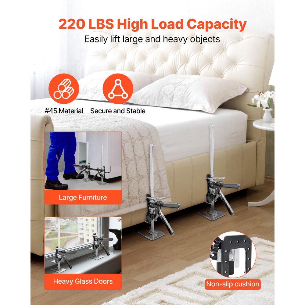 VEVOR Labor Saving Arm Jack, 2 PCS 330 lbs Bearing Capacity, Lifting up to 9.8", Metal Hand Lifting Jack Tool with Magnetic Level, Adjustable Height, for Door, Window, Furniture, Woodworking, Black