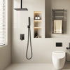 VEVOR Shower Faucet Set, Rainfall Bathroom Shower System with 12-Inch Square Rain Shower Head and Handheld Spray, Ceiling Mount Bath Fixtures with Brass Valve and Trim Kit, Matte Black