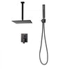 VEVOR Shower Faucet Set, Rainfall Bathroom Shower System with 12-Inch Square Rain Shower Head and Handheld Spray, Ceiling Mount Bath Fixtures with Brass Valve and Trim Kit, Matte Black