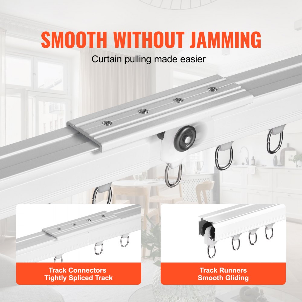 VEVOR Ceiling Curtain Track Set, 8.9 FT/2.7 Meter, Sliding Ceiling Track System for Curtains, Room Divider Curtain Track Ceiling/Wall Mounted for Living Room Bedroom with Hooks and Hardware, White
