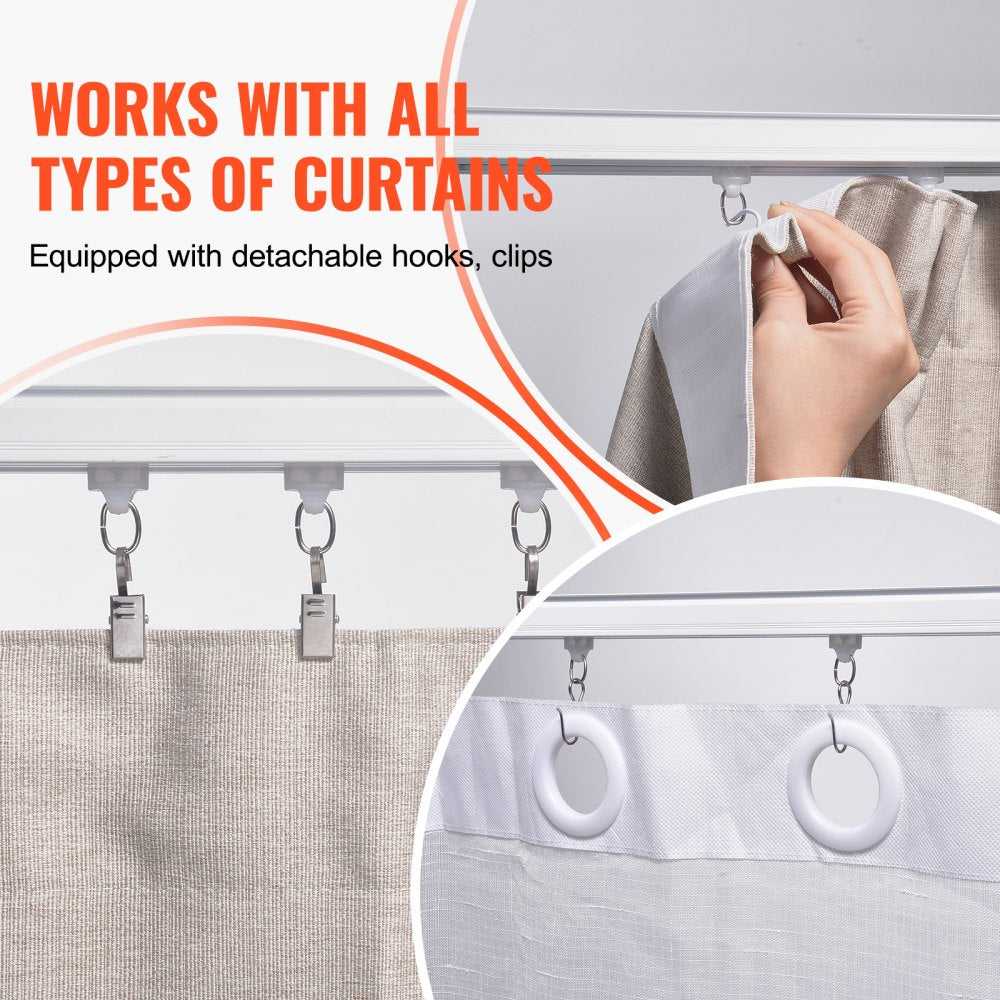 VEVOR Ceiling Curtain Track Set, 8.9 FT/2.7 Meter, Sliding Ceiling Track System for Curtains, Room Divider Curtain Track Ceiling/Wall Mounted for Living Room Bedroom with Hooks and Hardware, White