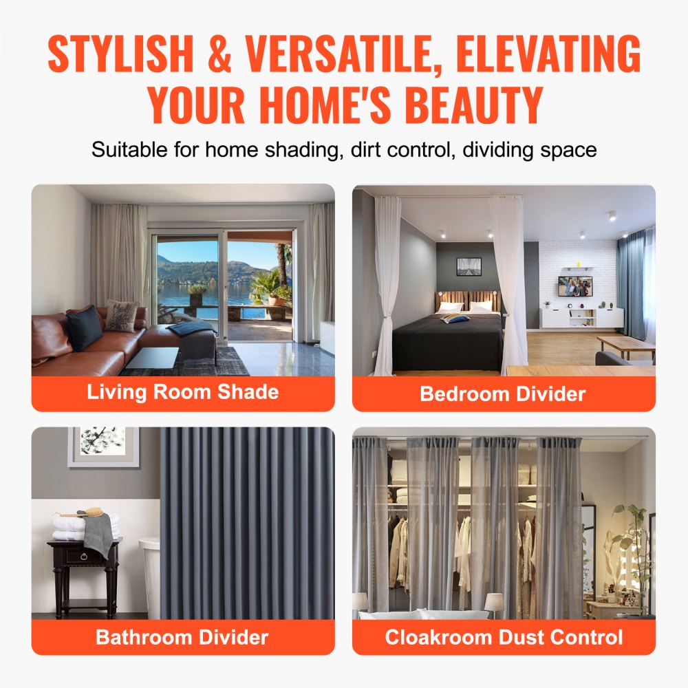 VEVOR Ceiling Curtain Track Set, 8.9 FT/2.7 Meter, Sliding Ceiling Track System for Curtains, Room Divider Curtain Track Ceiling/Wall Mounted for Living Room Bedroom with Hooks and Hardware, White