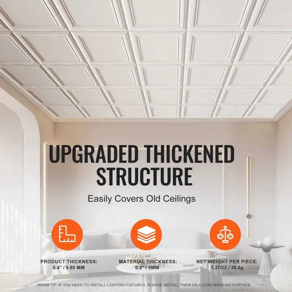 VEVOR Ceiling Tiles, 16-Pack 20 x 20 in, Drop Ceiling Tiles Premium Polystyrene Sheet, Easy Installation/ Cutting Plastic Glue-up Ceiling Tile, Basement Ceiling Covering for Home/Office Decoration