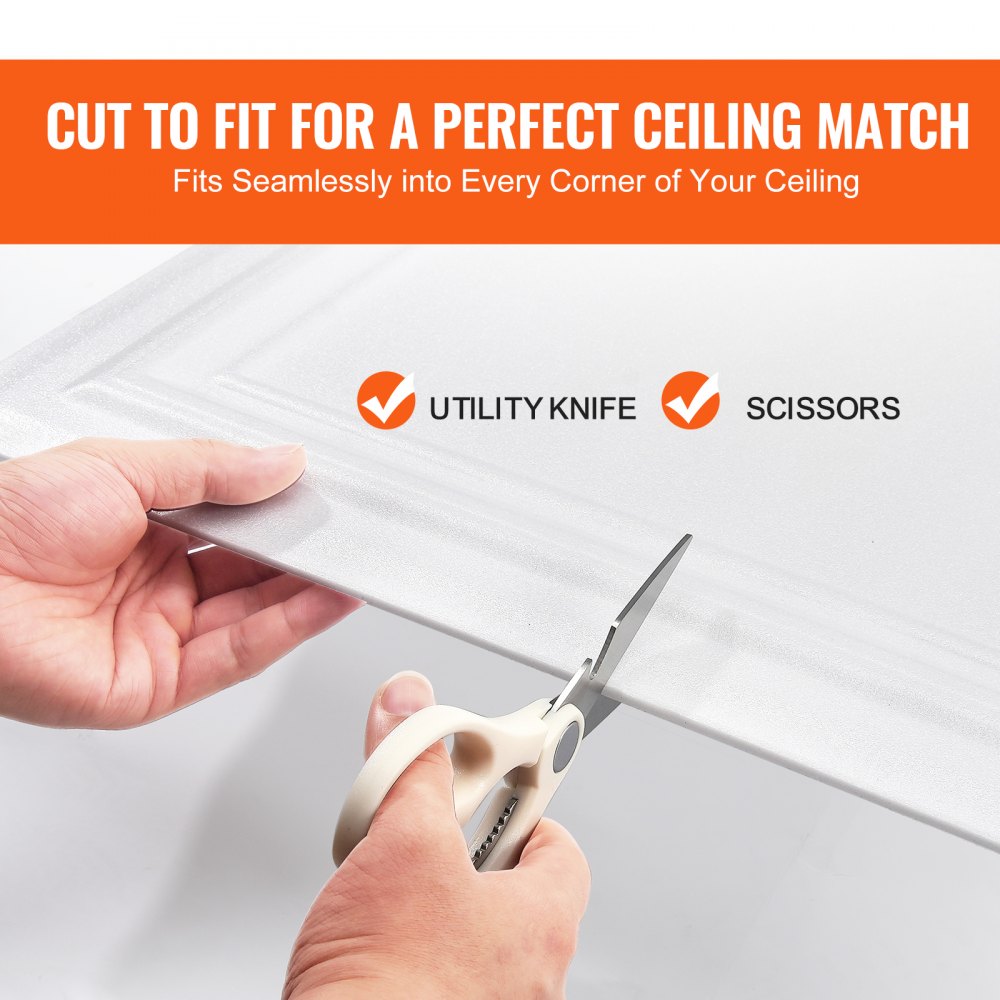 VEVOR Ceiling Tiles, 96-Pack 20 x 20 in, Drop Ceiling Tiles Premium Polystyrene Sheet, Easy Installation/ Cutting Plastic Glue-up Ceiling Tile, Basement Ceiling Covering for Home/Office Decoration