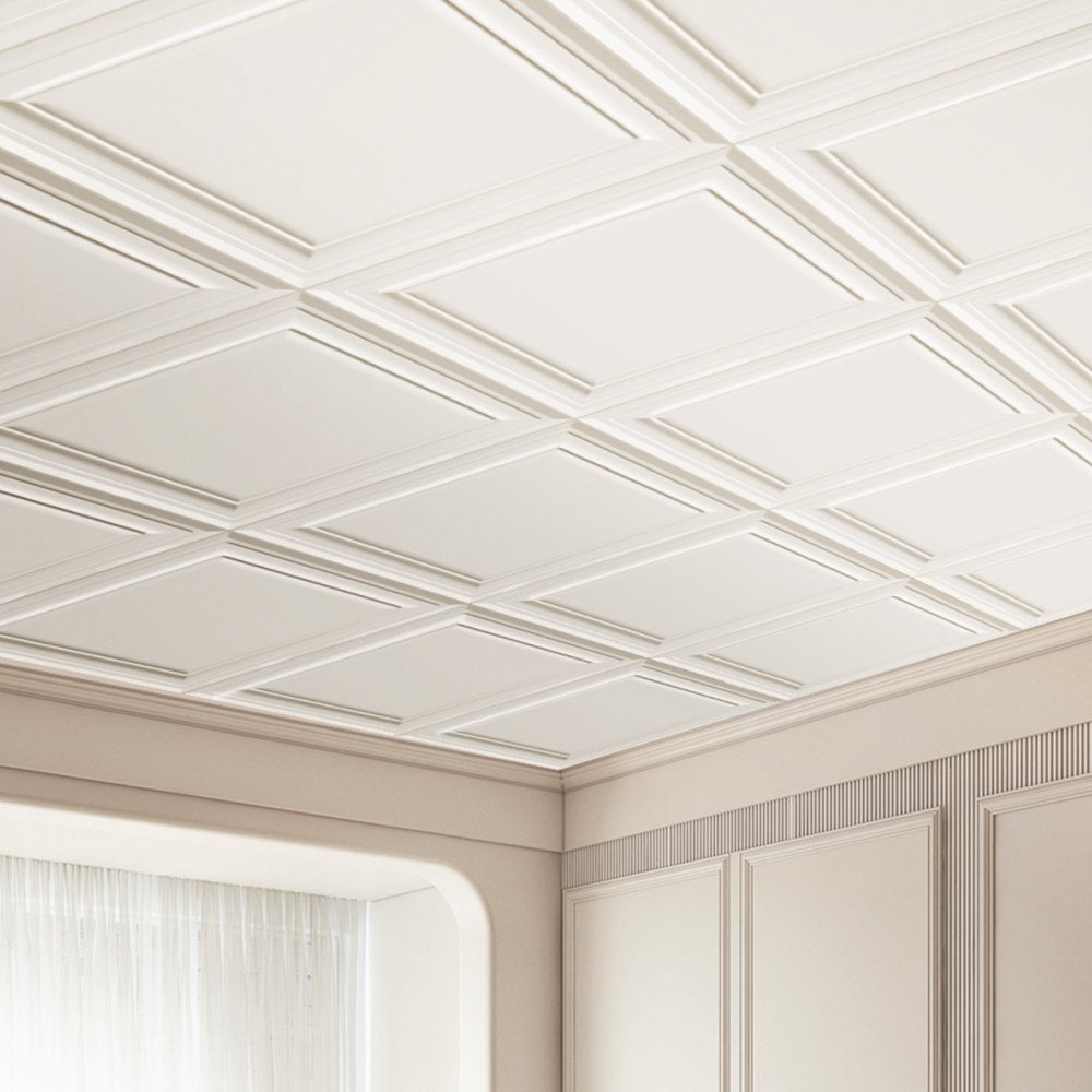 VEVOR Ceiling Tiles, 96-Pack 20 x 20 in, Drop Ceiling Tiles Premium Polystyrene Sheet, Easy Installation/ Cutting Plastic Glue-up Ceiling Tile, Basement Ceiling Covering for Home/Office Decoration