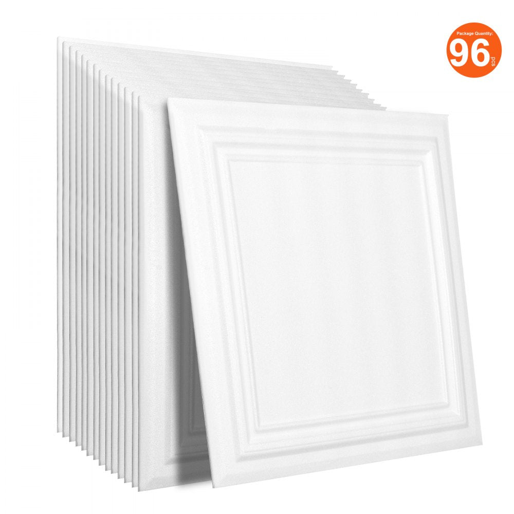 VEVOR Ceiling Tiles, 96-Pack 20 x 20 in, Drop Ceiling Tiles Premium Polystyrene Sheet, Easy Installation/ Cutting Plastic Glue-up Ceiling Tile, Basement Ceiling Covering for Home/Office Decoration