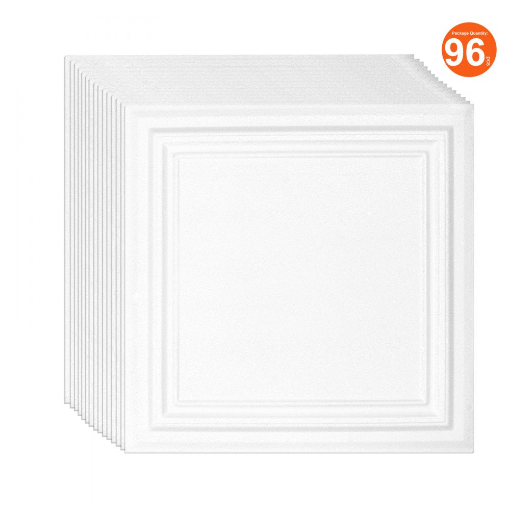 VEVOR Ceiling Tiles, 96-Pack 20 x 20 in, Drop Ceiling Tiles Premium Polystyrene Sheet, Easy Installation/ Cutting Plastic Glue-up Ceiling Tile, Basement Ceiling Covering for Home/Office Decoration