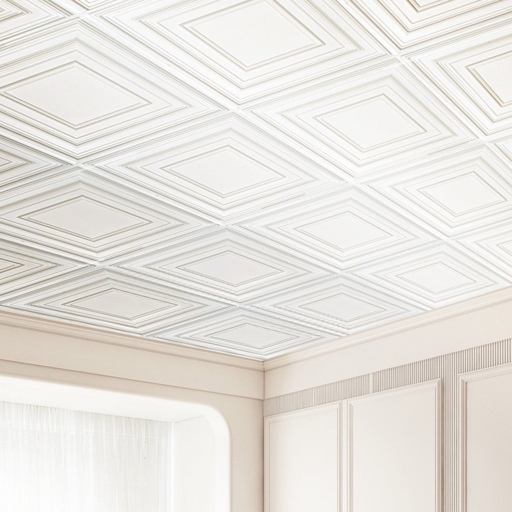 VEVOR Ceiling Tiles, 12-Pack 24 x 24 in, Drop Ceiling Tiles Premium PVC Sheet, Easy Installation/ Cutting Plastic Glue-up Ceiling Tile, Ceiling Covering for Home/Office Decoration, White Peg Pattern