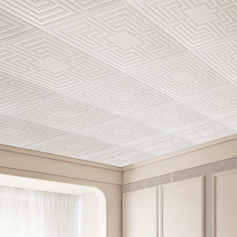 VEVOR Ceiling Tiles, 12-Pack 24 x 24 in, Drop Ceiling Tiles Premium PVC Sheet, Easy Installation/ Cutting Plastic Glue-up Ceiling Tile, Ceiling Covering for Home/Office Decoration, White Echo Pattern