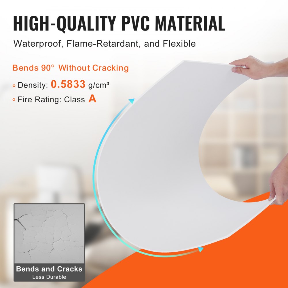 VEVOR Ceiling Tiles, 12-Pack 24 x 24 in, Drop Ceiling Tiles Premium PVC Foam Sheet, Fire-Rated & Good Flexibility & Easy Installation, Ceiling Covering for Home/Office Decoration, Smooth White