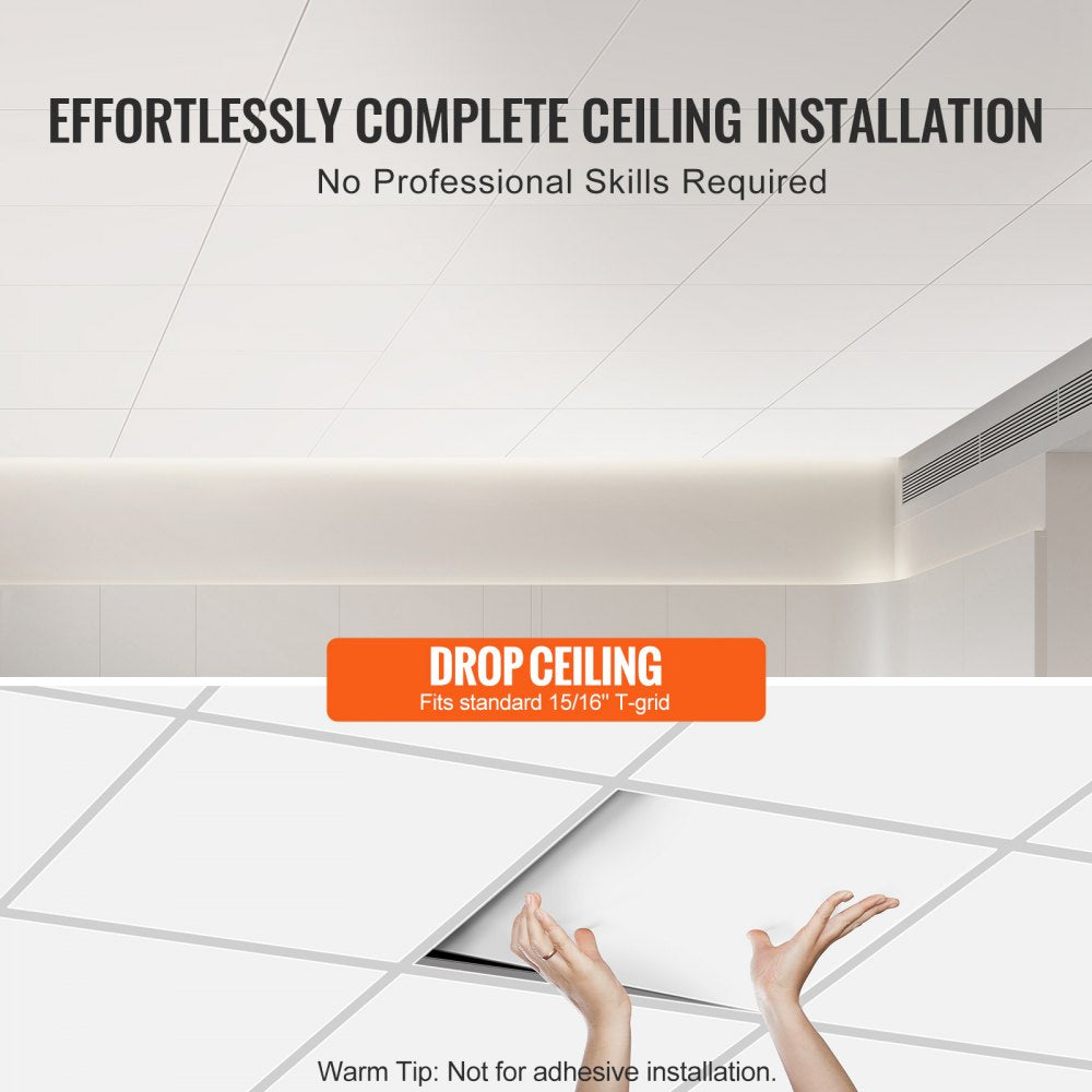 VEVOR Ceiling Tiles, 12-Pack 24 x 24 in, Drop Ceiling Tiles Premium PVC Foam Sheet, Fire-Rated & Good Flexibility & Easy Installation, Ceiling Covering for Home/Office Decoration, Smooth White