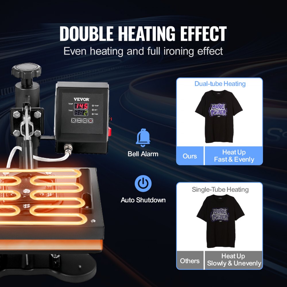 VEVOR Heat Press Machine 12 x 10 Inch T-Shirt Press 750 W Powerful Black, for T-Shirts, Garments, Bags, LCD Screen Display, Precise Control, Heat Transfer Sublimation Machine, Fast and Even Heating