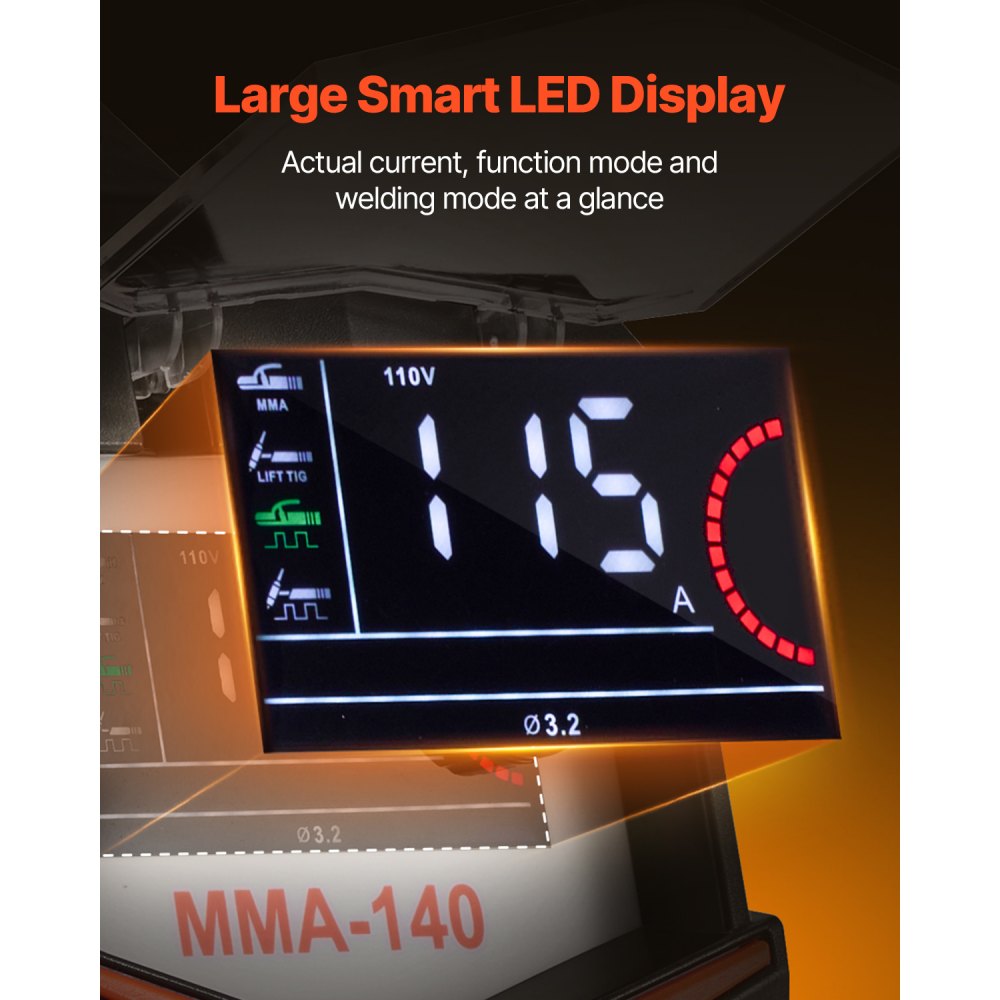 VEVOR MMA Welder, 140A 4-in-1 Welding Machine - MMA (Stick)/DC Pulse MMA/DC Pulse TIG/Lift TIG, 110 & 220V Dual Voltage Electric Welder with LED Display, Synergic Control, IGBT Inverter Hot Start
