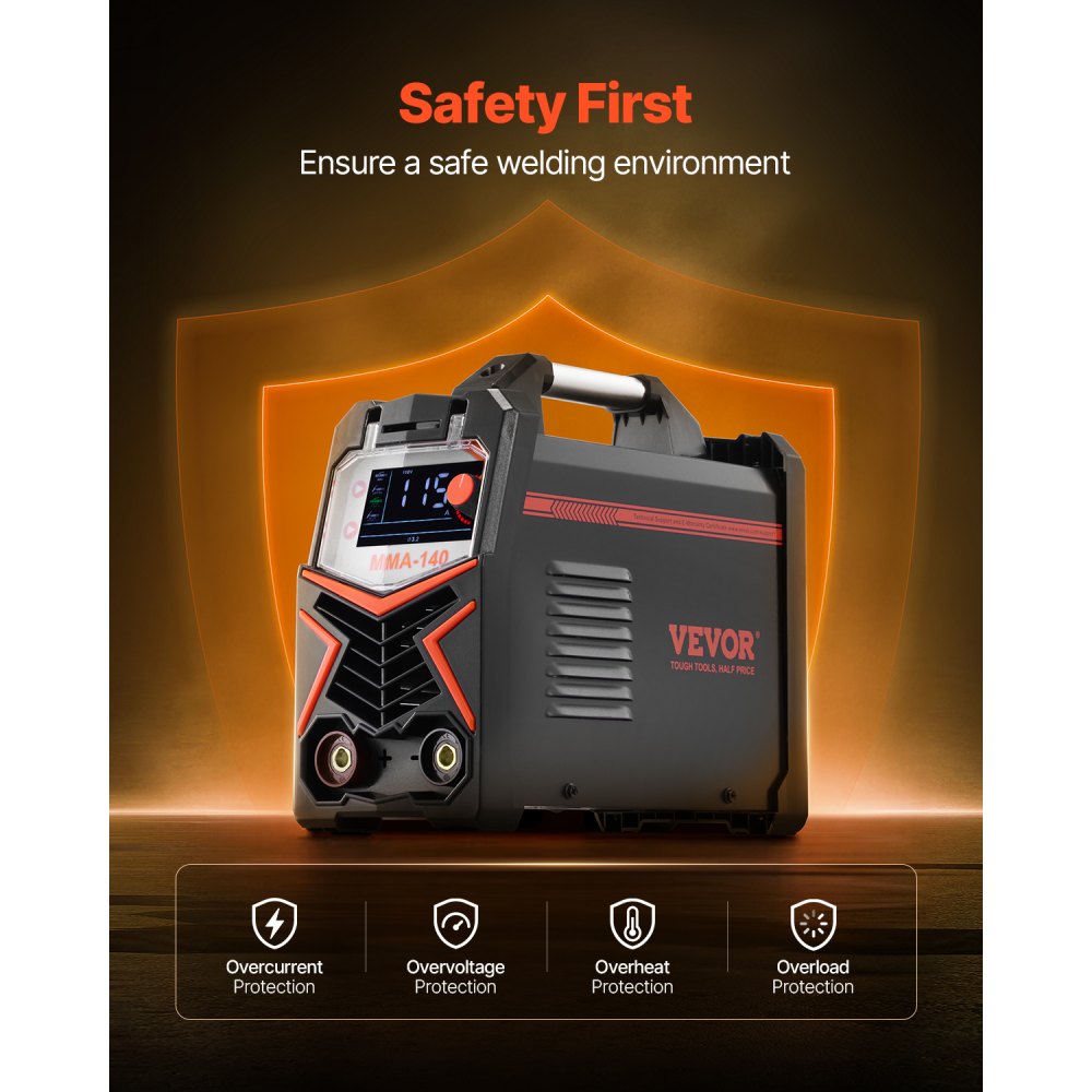 VEVOR MMA Welder, 140A 4-in-1 Welding Machine - MMA (Stick)/DC Pulse MMA/DC Pulse TIG/Lift TIG, 110 & 220V Dual Voltage Electric Welder with LED Display, Synergic Control, IGBT Inverter Hot Start